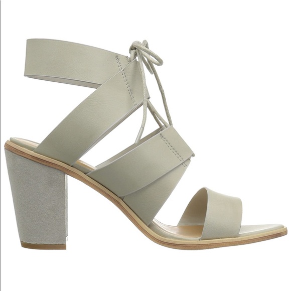 Ash Gray Block Heel Caged Lace Up Gladiator Heels - Picture 4 of 5